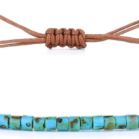 Adjustable Turquoise Beaded Bracelet for Women,Woven Seed Bead String Bracelet,S - Picture 1 of 7